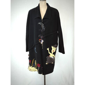 GISELLE SHEPATIN Black Embellished Coat Art to Wear Fleece OS #1-0168